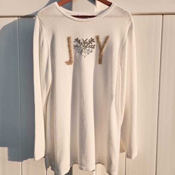 Quacker Factory JOY Lurex Long Sleeve Pullover Sweater | Sequins & Tinsel | 1X - Picture 11 of 14